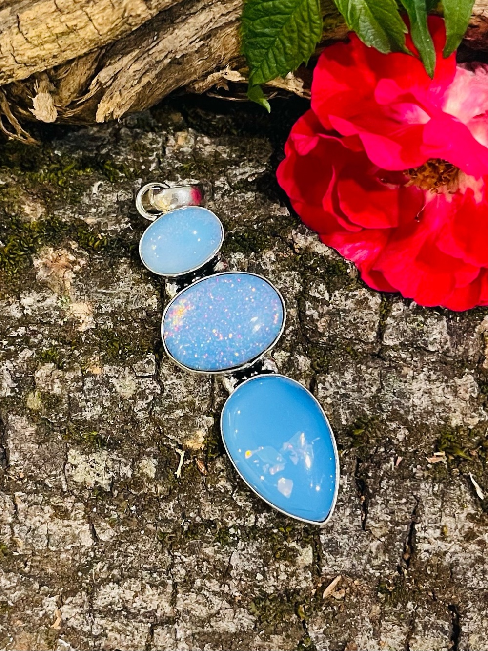 Fire Opal Doublet Opal 925 Sterling Silver Pendant